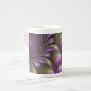 Caneca De Porcelana Arte Fractal de Khaki, Abstrato violeta e colorida