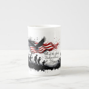 Caneca De Porcelana Arte Patriótica de 4 de Julho com Bandeira e Solda