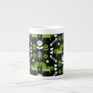 Caneca De Porcelana Arte popular sobre cavalos escandinavos