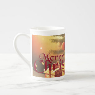 Caneca De Porcelana Árvore de Natal com Presentes Dourados