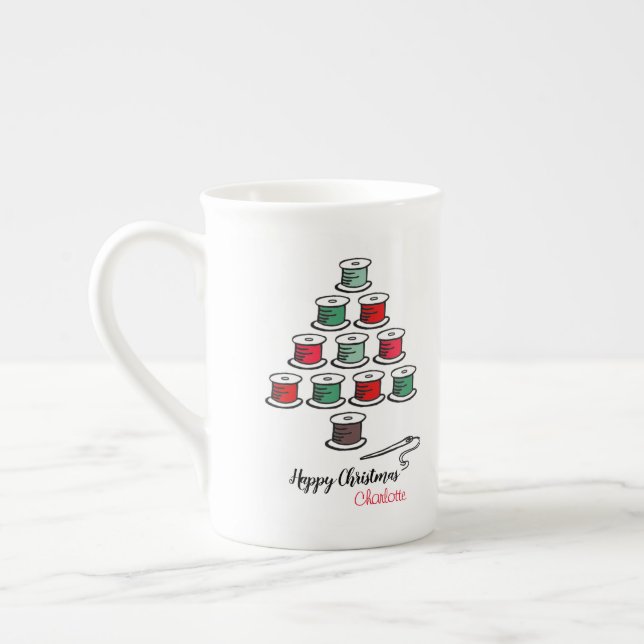 Caneca De Porcelana Árvore de Natal de Cotton Reel (Esquerda)