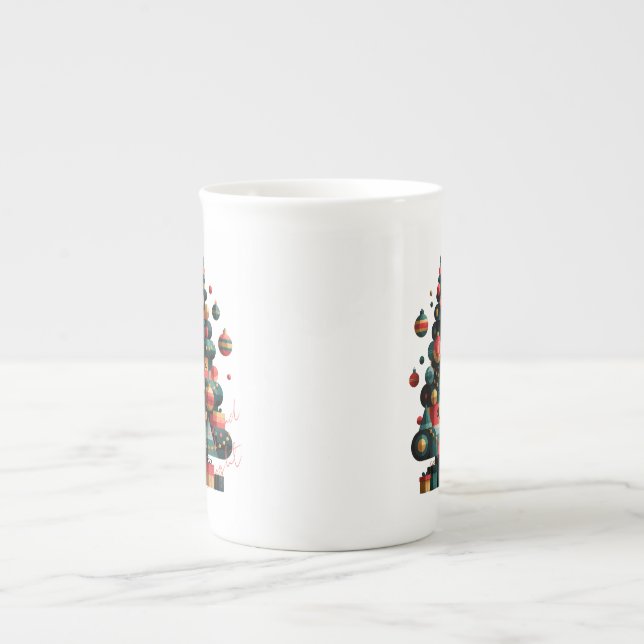 Caneca De Porcelana Árvore de Natal Geométrica (Frente)
