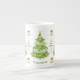 Caneca De Porcelana Árvore de Natal Personalizada e Sinos Ossos da Chi