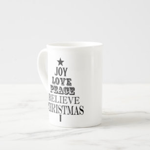 Caneca De Porcelana árvore de palavras dos natais vintages modernos