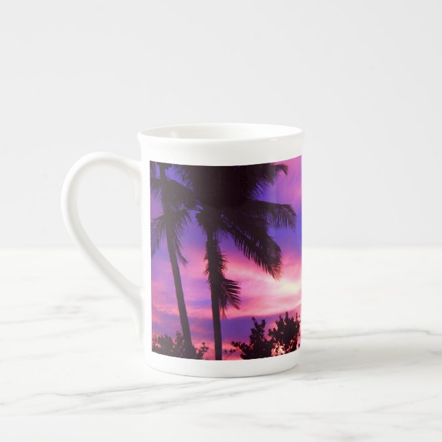 Caneca De Porcelana Árvore de Palma Sunset Rosa e Roxo (Esquerda)