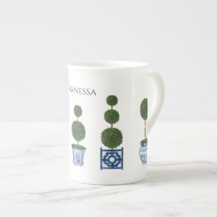 Caneca De Porcelana Árvore de Topiaria em Cerâmica Trio Chinoiserie 