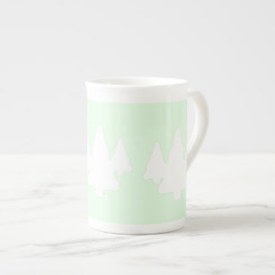 Caneca De Porcelana Árvores Brancas Em Verde Pálido