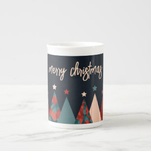 Caneca De Porcelana Árvores de Natal felizes, vermelhas e azuis, e est