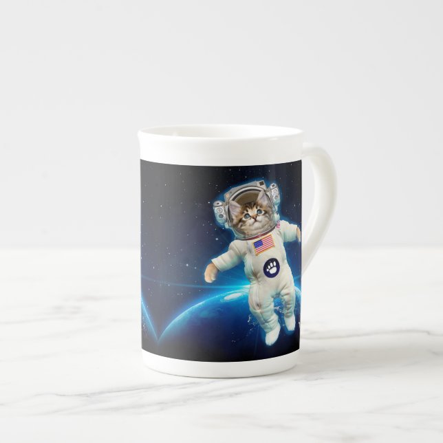 Caneca De Porcelana Astronauta de gato no espaço (Frente Esquerda)