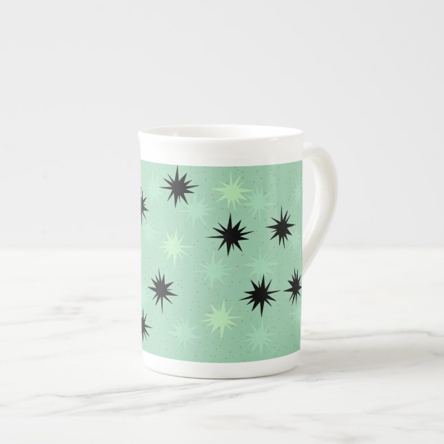 Caneca De Porcelana Atômico Jade e Mint Starbursts Ossam China Mug (Frente Esquerda)