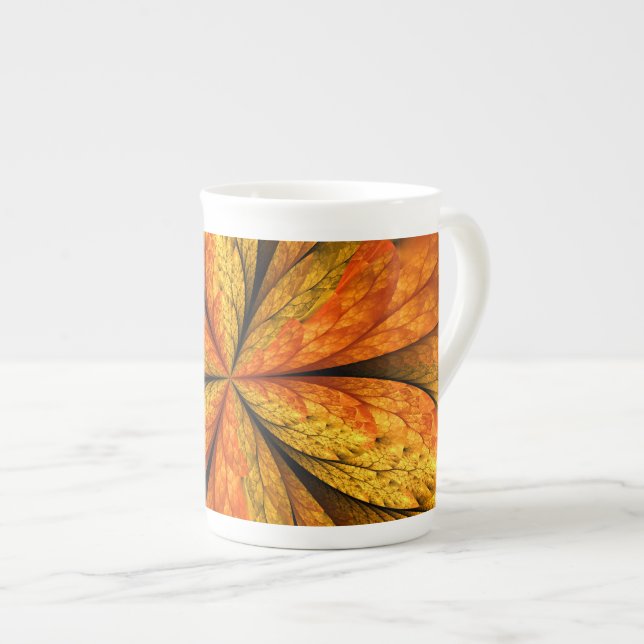 Caneca De Porcelana Autumn Plant, Modern Abstrato Fractal Art Leaf (Frente Esquerda)