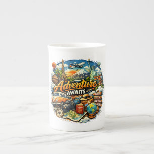 Caneca De Porcelana Aventura Espera Colagem Viagem Vintage Férias