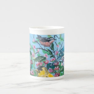 Caneca De Porcelana Aves na Natureza Amarelo/ Azul