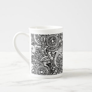 Caneca De Porcelana Axolote Azteca Xolotl Padrão Tribal Preto & Branco