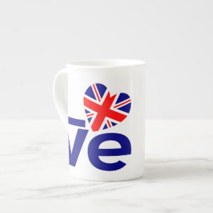 Caneca De Porcelana Azul Britânico AMOR Bandeira do Reino Unido Coraçã