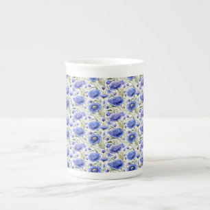 Caneca De Porcelana Azul Cornflower Sem Costura Padrão, Blue Floral