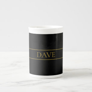 Caneca De Porcelana Azul Marinho & Nome Sobrenome Dourado ou Negócio