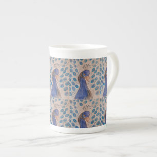 Caneca De Porcelana Azul Pavão
