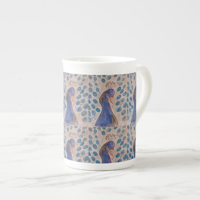 Caneca De Porcelana Azul Pavão (Frente Esquerda)
