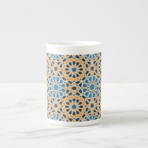 Caneca De Porcelana Azulejo Geométrico Marroquino & Padrão Laranja