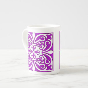 Caneca De Porcelana Azulejo marroquino - roxo e branco violetas
