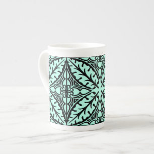 Caneca De Porcelana Azulejos marroquinos - azul aqua e preto