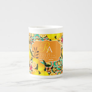 Caneca De Porcelana Azulejos Mediterrâneos de Limão Laranja Verde