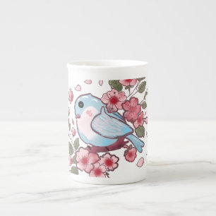 Caneca De Porcelana Azulinho Adorável da Primavera & Aquarela de Flor 
