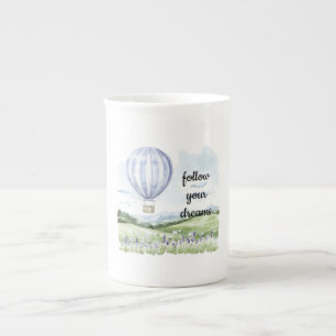 Caneca De Porcelana Balão de ar quente branco roxo e lavanda