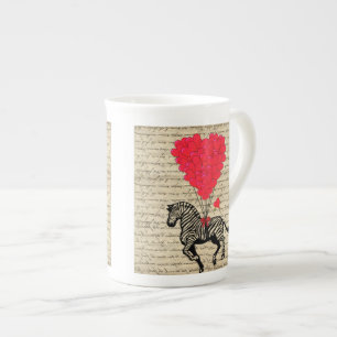 Caneca De Porcelana Balões engraçados da zebra & do coração do vin