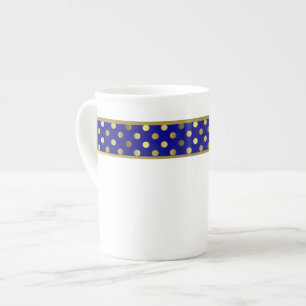Caneca De Porcelana Banda azul moderna e Dourada Bolinhas óssea China