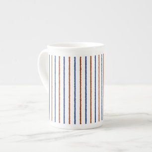 Caneca De Porcelana Bandas azuis castanhas e Marinhos com linhas irreg
