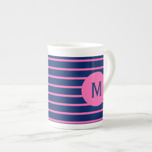Caneca De Porcelana Bandas Vermelhos Vermelhos e Rosa Quente Monograma