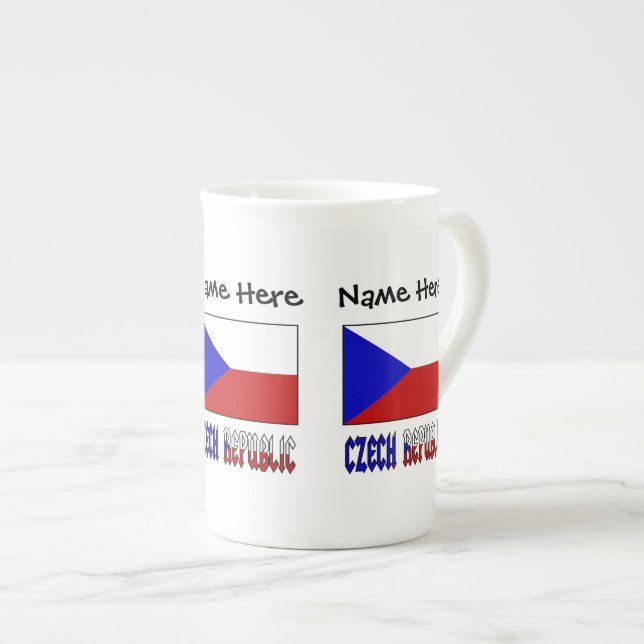 Caneca De Porcelana Bandeira da República Checa e Checa Personalizada (Frente Esquerda)