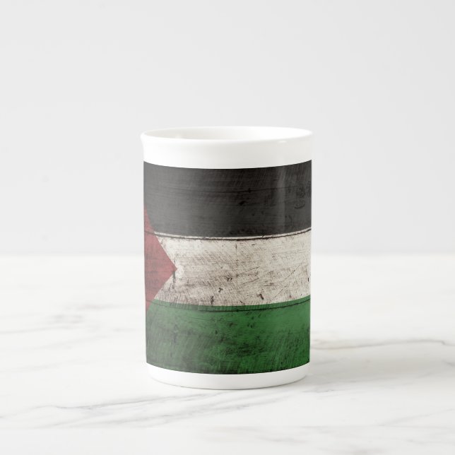 Caneca De Porcelana Bandeira de Palestina na grão de madeira velha (Frente)