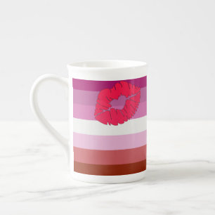 Caneca De Porcelana bandeira do orgulho lésbico batom SlipperyJoe femi