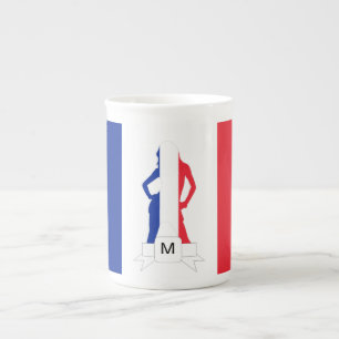 Caneca De Porcelana Bandeira francesa e monograma feminino