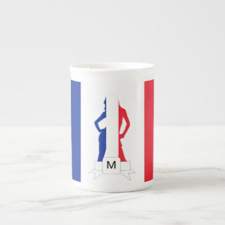 Caneca De Porcelana Bandeira francesa e monograma feminino