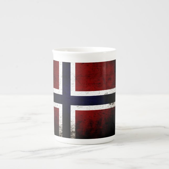 Caneca De Porcelana Bandeira preta de Noruega do Grunge (Frente)