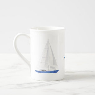 Caneca De Porcelana Barco à Vela e Âncora Azul Náutica