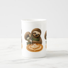 Caneca De Porcelana Barista Preguiçoso Fofo Despejando Arte de Café co