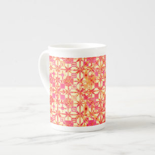 Caneca De Porcelana Batik tribal - laranja, cor-de-rosa coral e fúcsi
