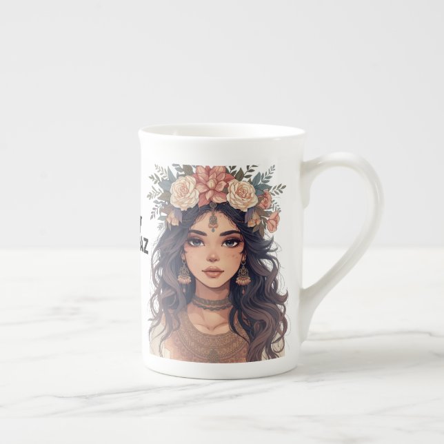 Caneca De Porcelana Beautiful Floral Anime Girl – Soft Pastel Aesthe (Direita)