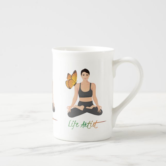 Caneca De Porcelana Bela Vida Artista Slogan Borboleta Inspiração Yoga (Direita)