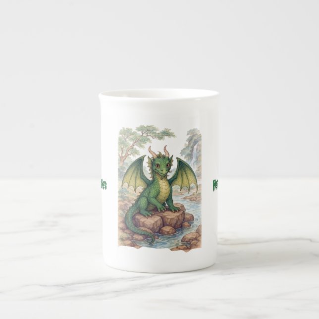Caneca De Porcelana Belo dragão verde (Frente)