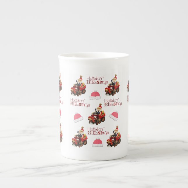 Caneca De Porcelana Bênçãos Férias Feliz Natal, Papais noeis (Frente)
