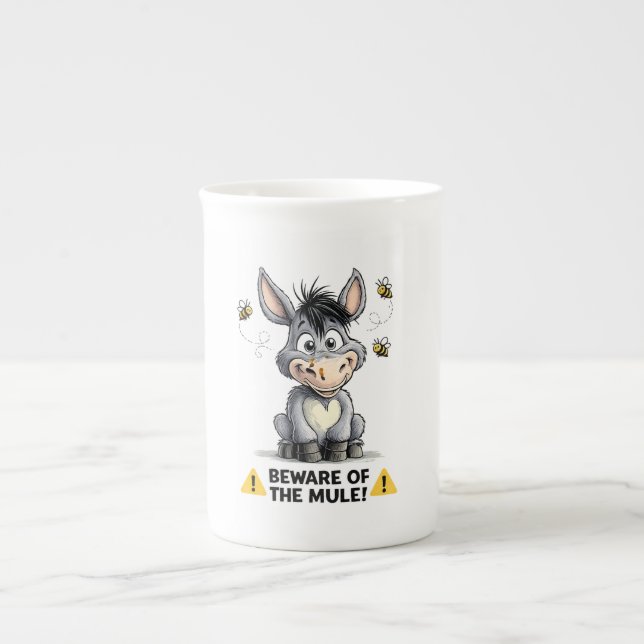 Caneca De Porcelana Beware Of The Mule Funny Donkey Warning Design (Frente)