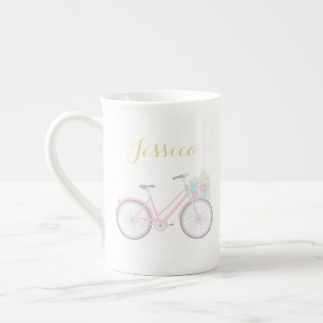 Caneca De Porcelana Bicicleta de Monograma Bicicleta Pastel China Mug (Esquerda)