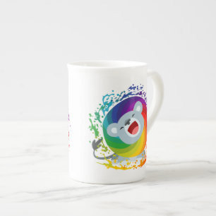 Caneca De Porcelana Bico desenho Arco-Íris Branco Leão