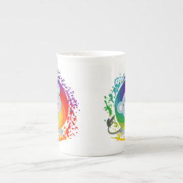 Caneca De Porcelana Bico desenho Arco-Íris Branco Leão